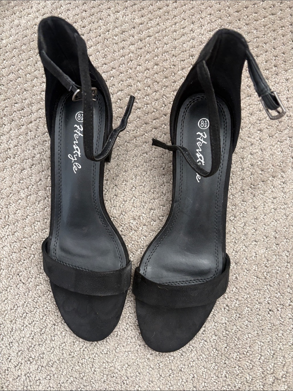 Heritage Black Suede Open-Toe Ankle-Strap Heels